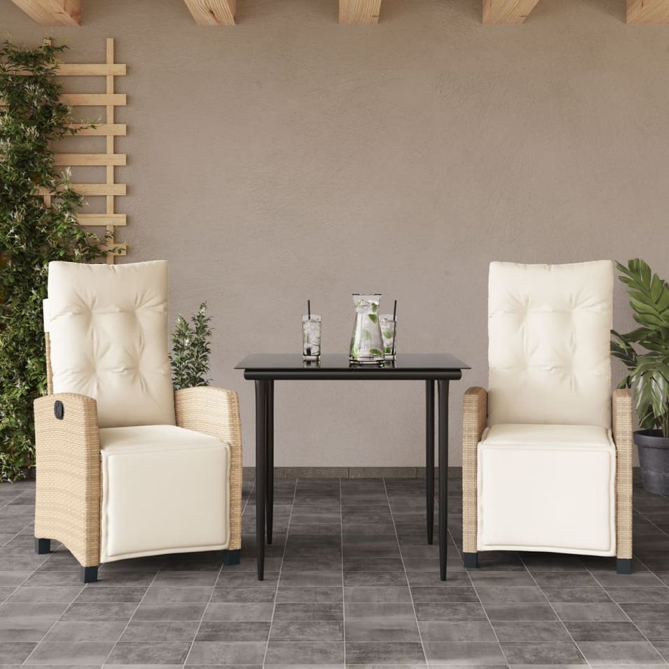 Ensemble à manger de jardin et coussins 3 pcs Beige poly rotin - Photo n°1