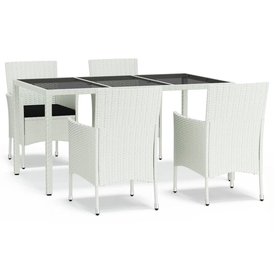 Ensemble à manger de jardin et coussins 5 pcs blanc poly rotin - Photo n°1