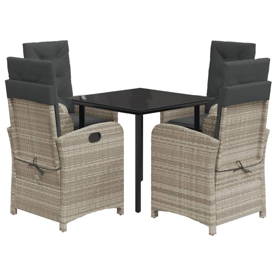 Ensemble à manger de jardin et coussins 5 pcs gris clair rotin - Photo n°1