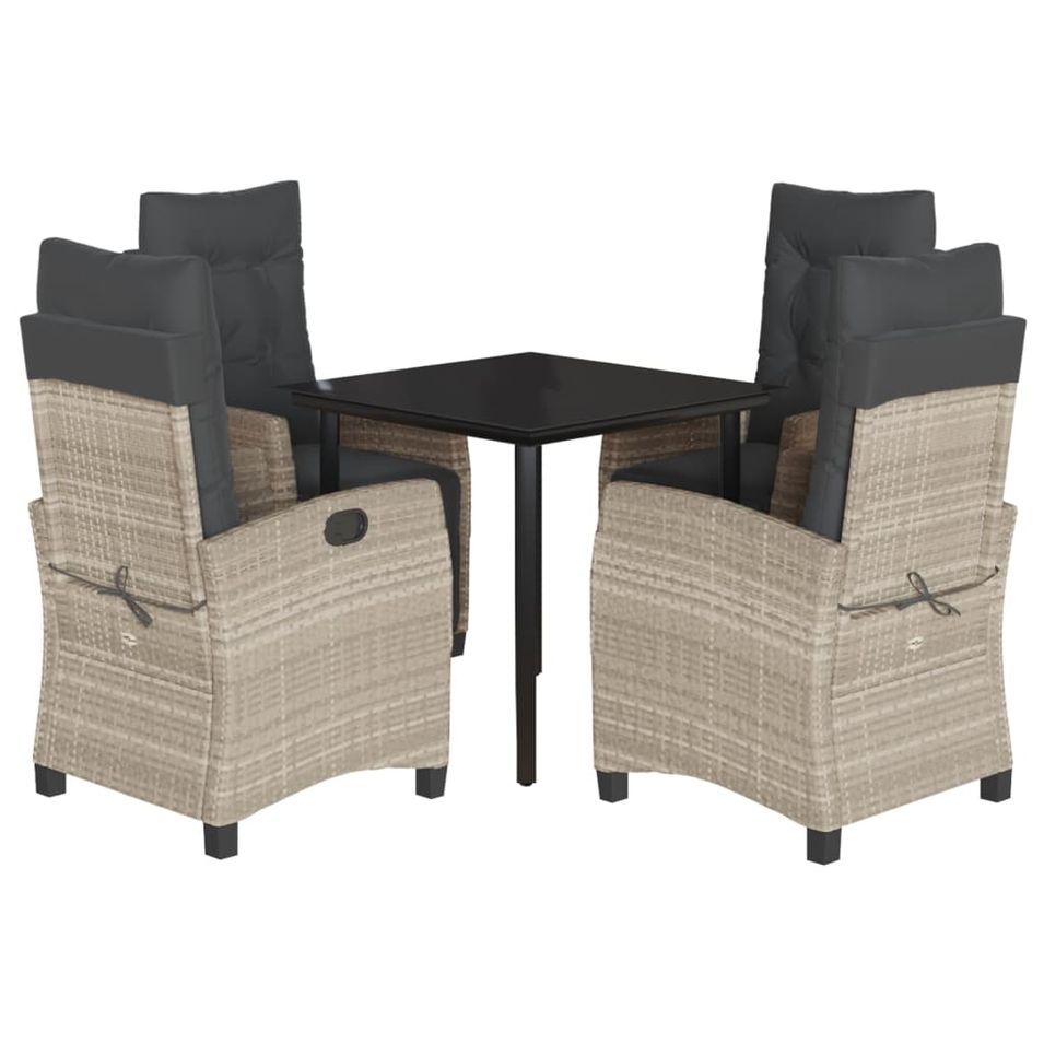 Ensemble à manger de jardin et coussins 5 pcs gris clair rotin - Photo n°1
