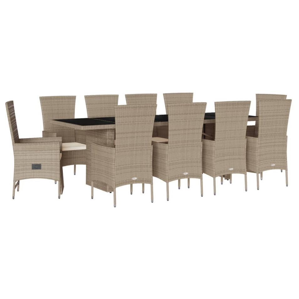 Ensemble à manger de jardin et coussins 7 pcs beige poly rotin - Photo n°1
