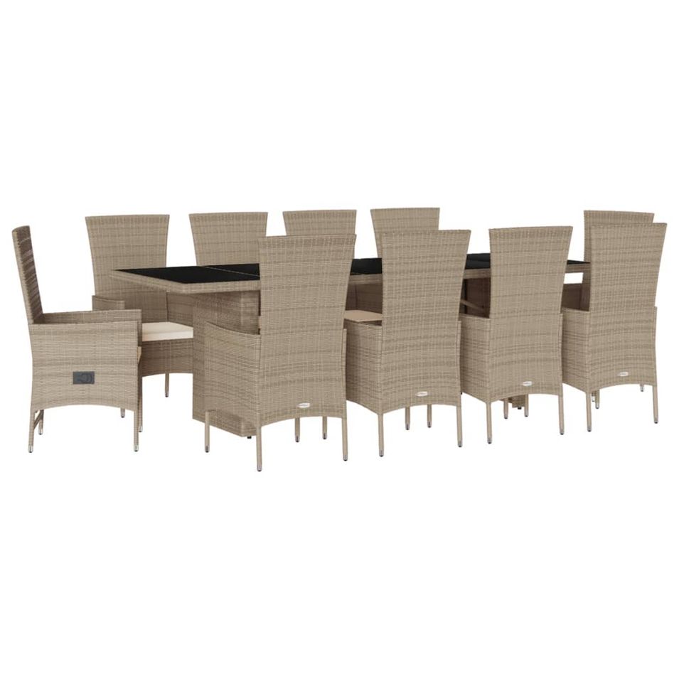 Ensemble à manger de jardin et coussins 7 pcs beige poly rotin - Photo n°1