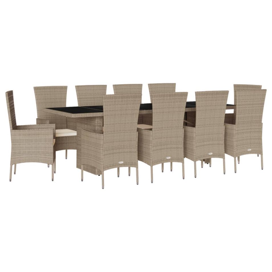 Ensemble à manger de jardin et coussins 7 pcs beige poly rotin - Photo n°1
