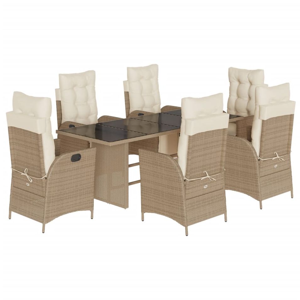 Ensemble à manger de jardin et coussins 7 pcs beige poly rotin - Photo n°1