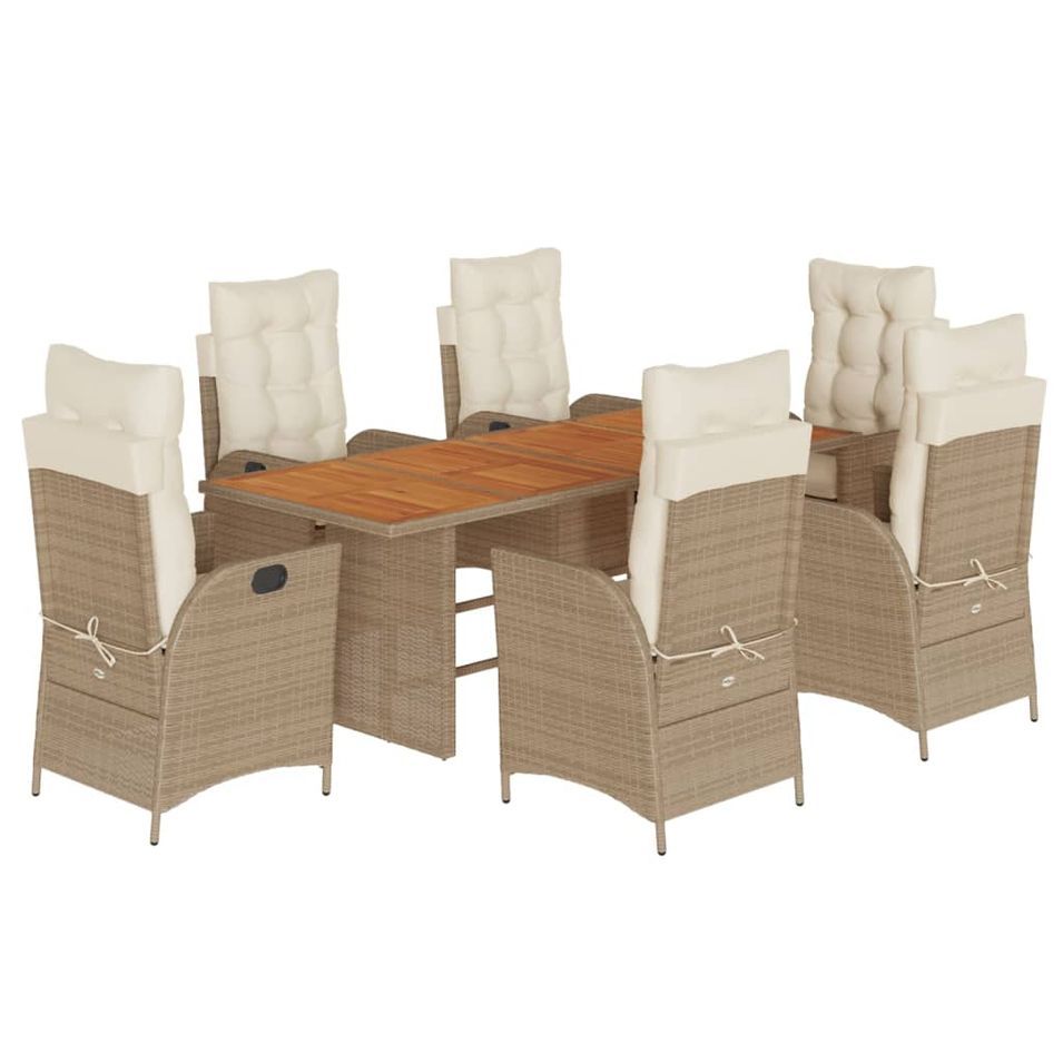 Ensemble à manger de jardin et coussins 7 pcs beige poly rotin - Photo n°1