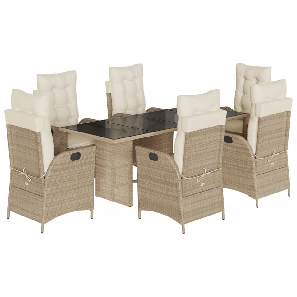 Ensemble à manger de jardin et coussins 7 pcs beige poly rotin - Photo n°1