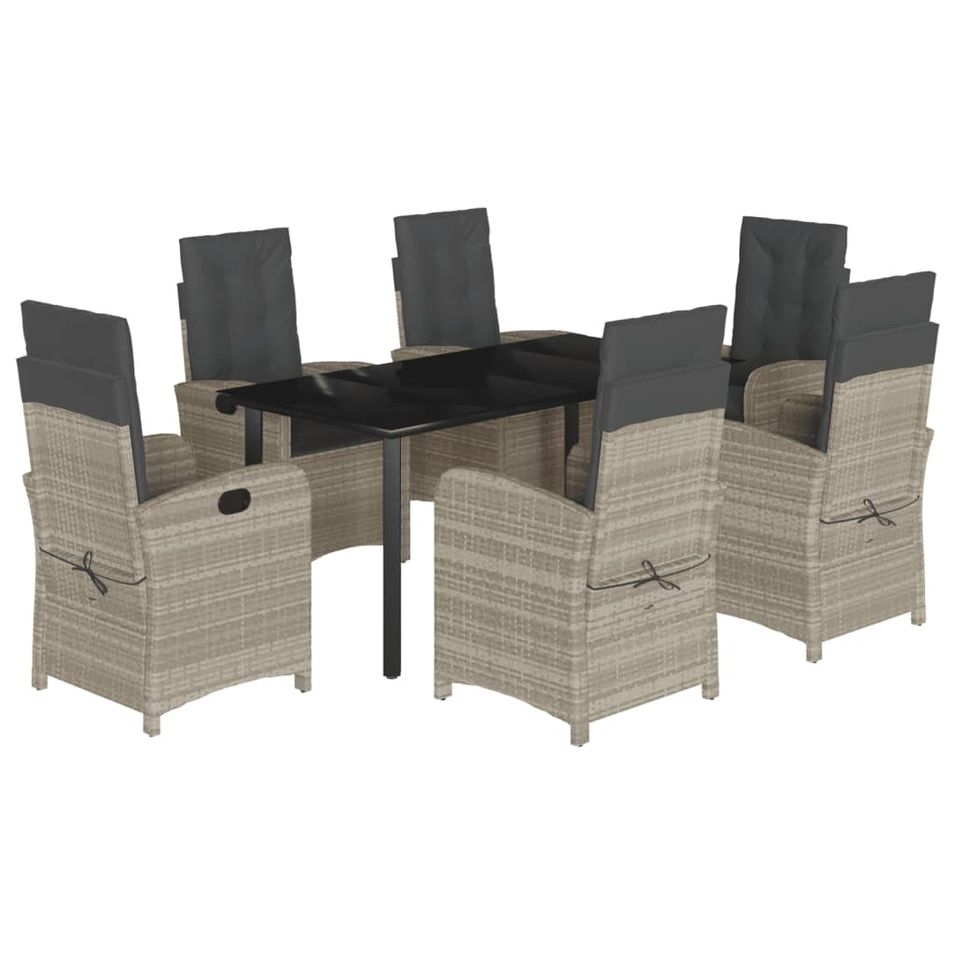Ensemble à manger de jardin et coussins 7 pcs gris clair rotin - Photo n°1