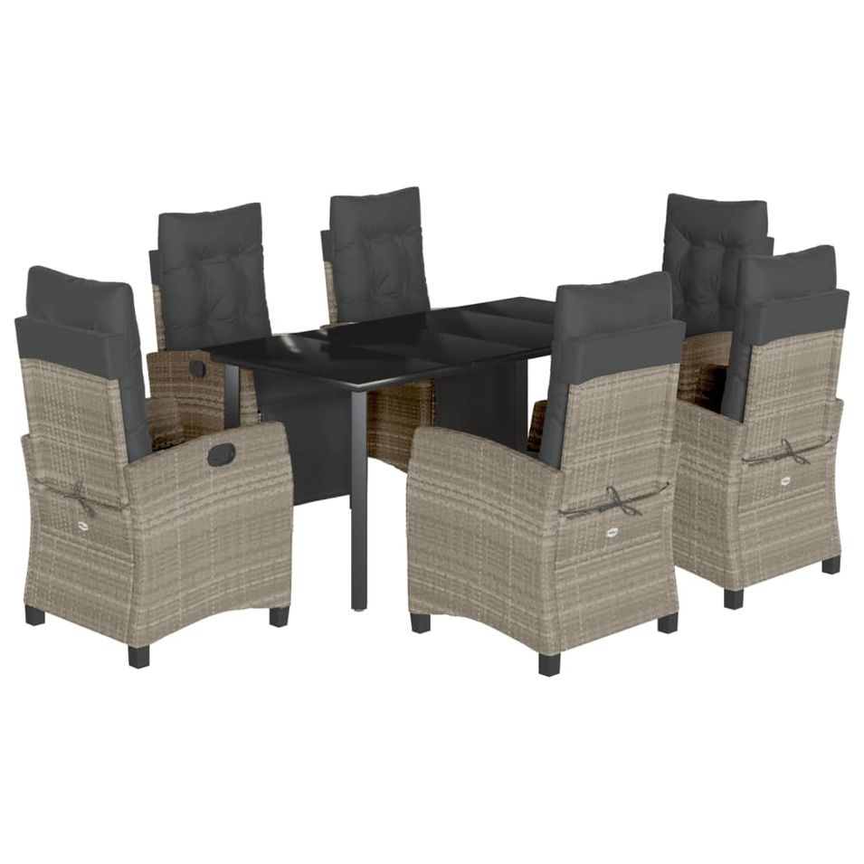 Ensemble à manger de jardin et coussins 7 pcs gris clair rotin - Photo n°1