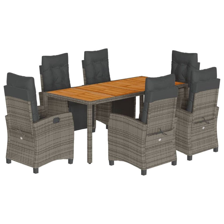 Ensemble à manger de jardin et coussins 7 pcs gris rotin - Photo n°1