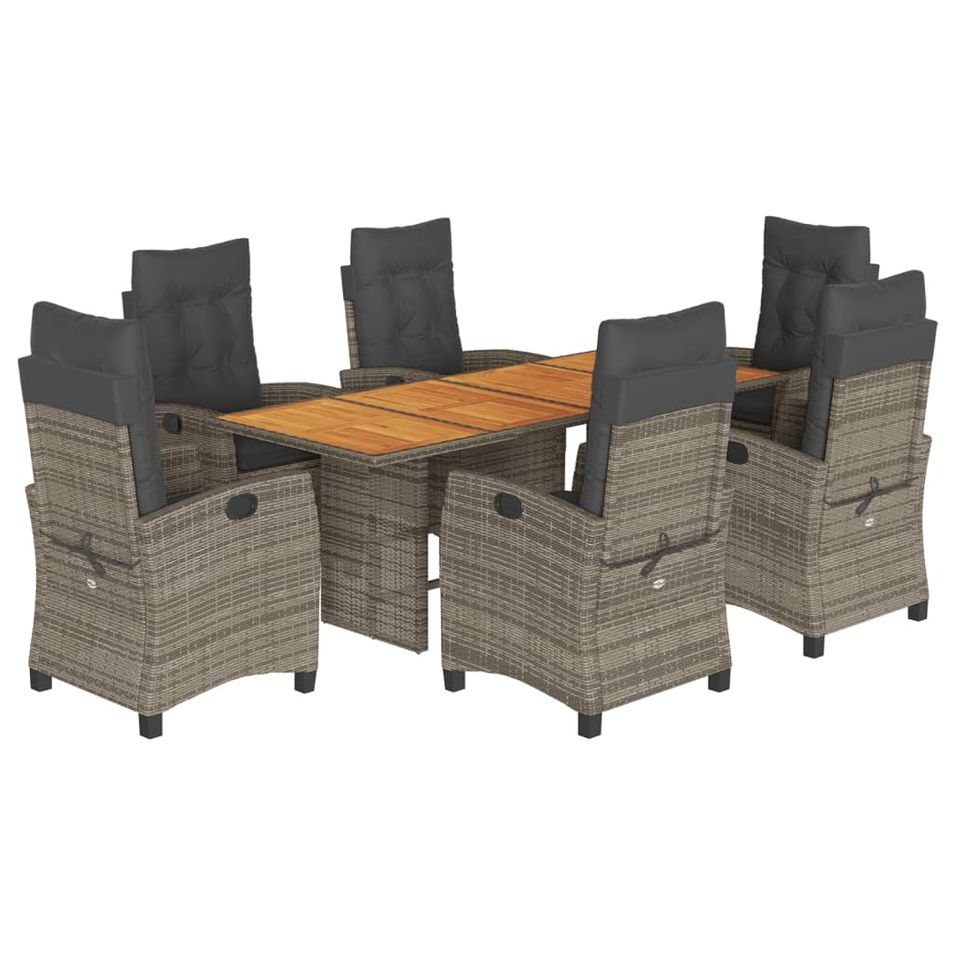 Ensemble à manger de jardin et coussins 7 pcs gris rotin - Photo n°1
