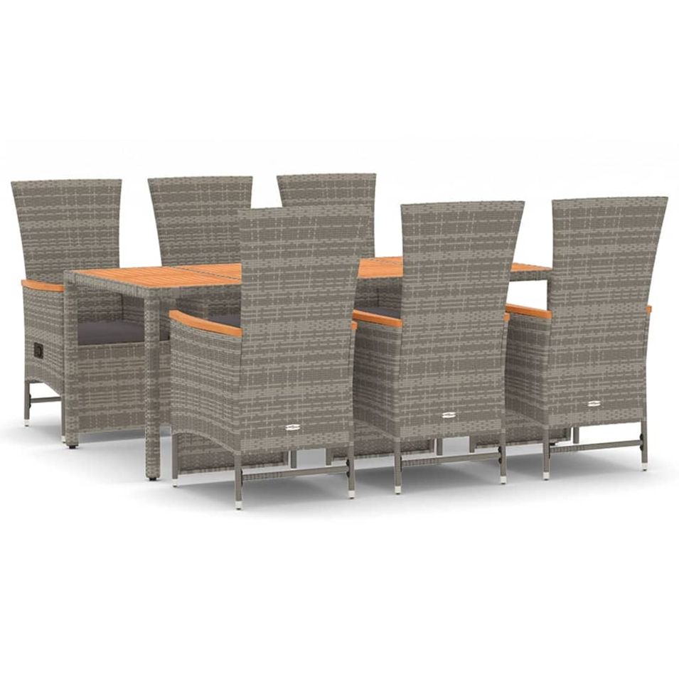 Ensemble à manger de jardin et coussins 7 pcs gris rotin - Photo n°1