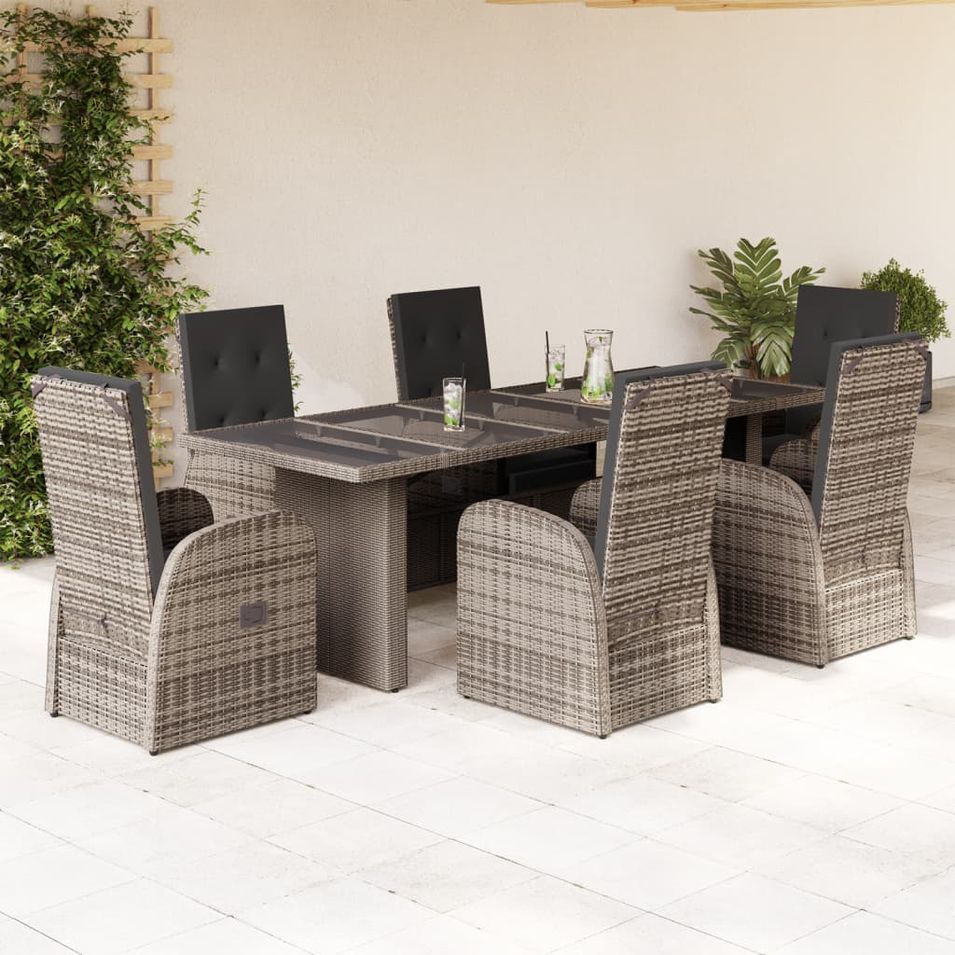 Ensemble à manger de jardin et coussins 7 pcs gris rotin - Photo n°1