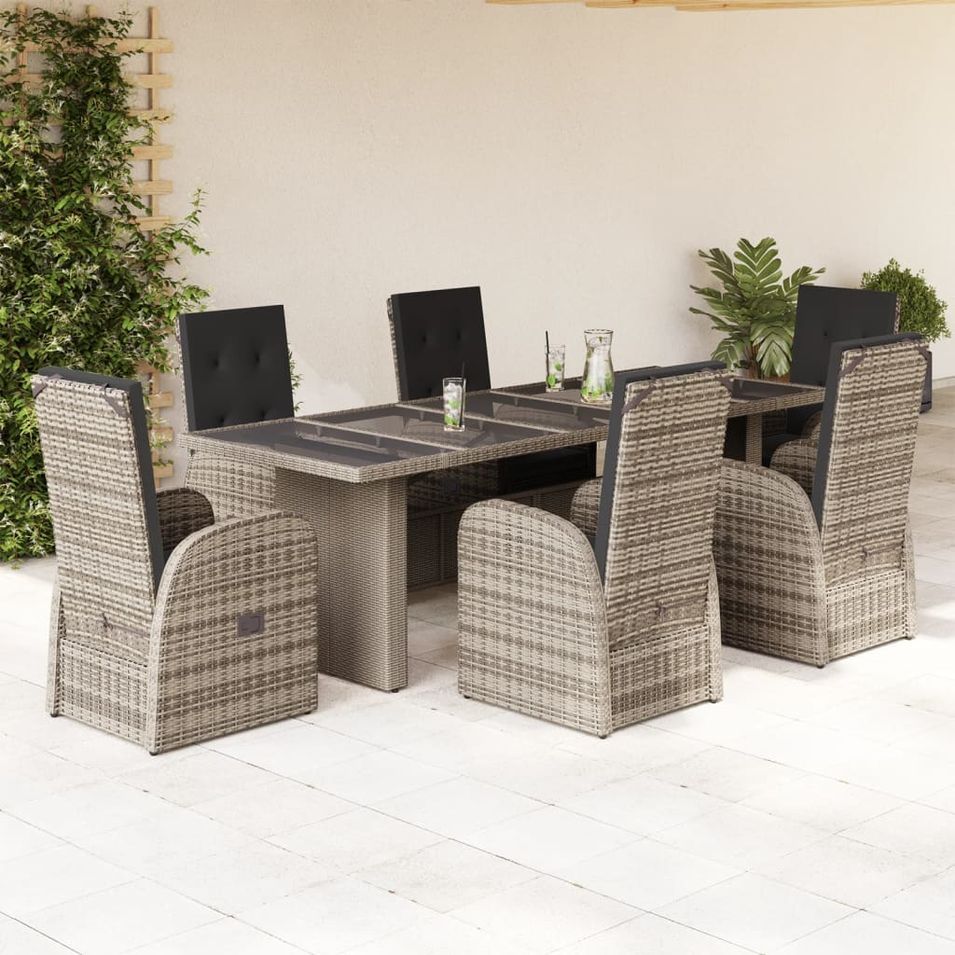 Ensemble à manger de jardin et coussins 7 pcs gris rotin - Photo n°1
