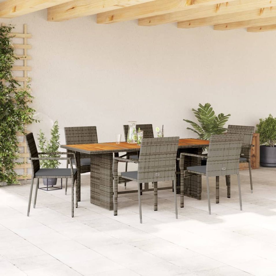 Ensemble à manger de jardin et coussins 7 pcs gris rotin - Photo n°1