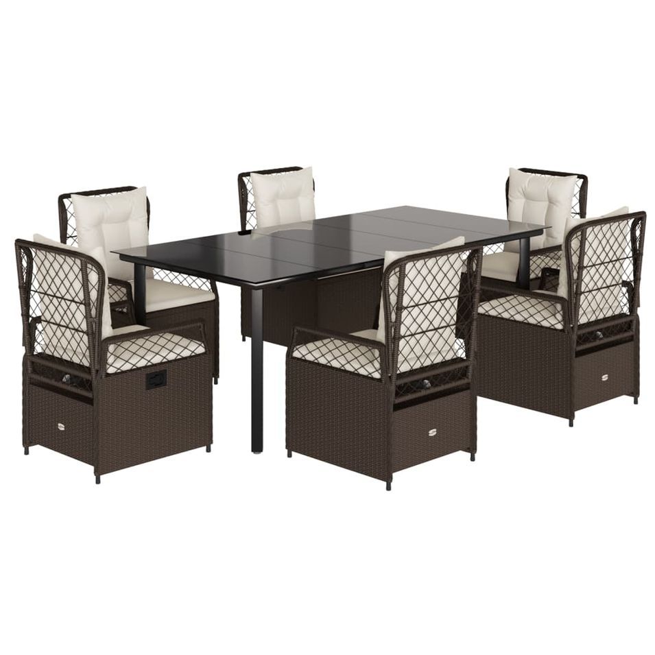 Ensemble à manger de jardin et coussins 7 pcs marron rotin - Photo n°1