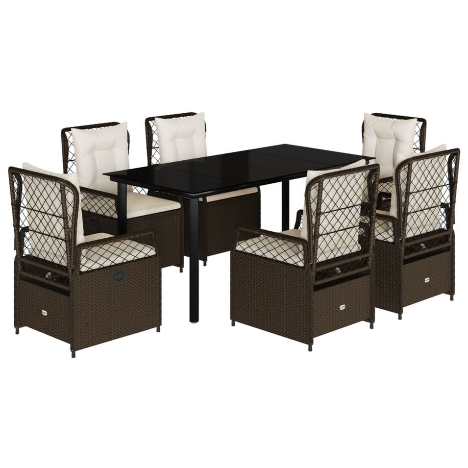 Ensemble à manger de jardin et coussins 7 pcs marron rotin - Photo n°1