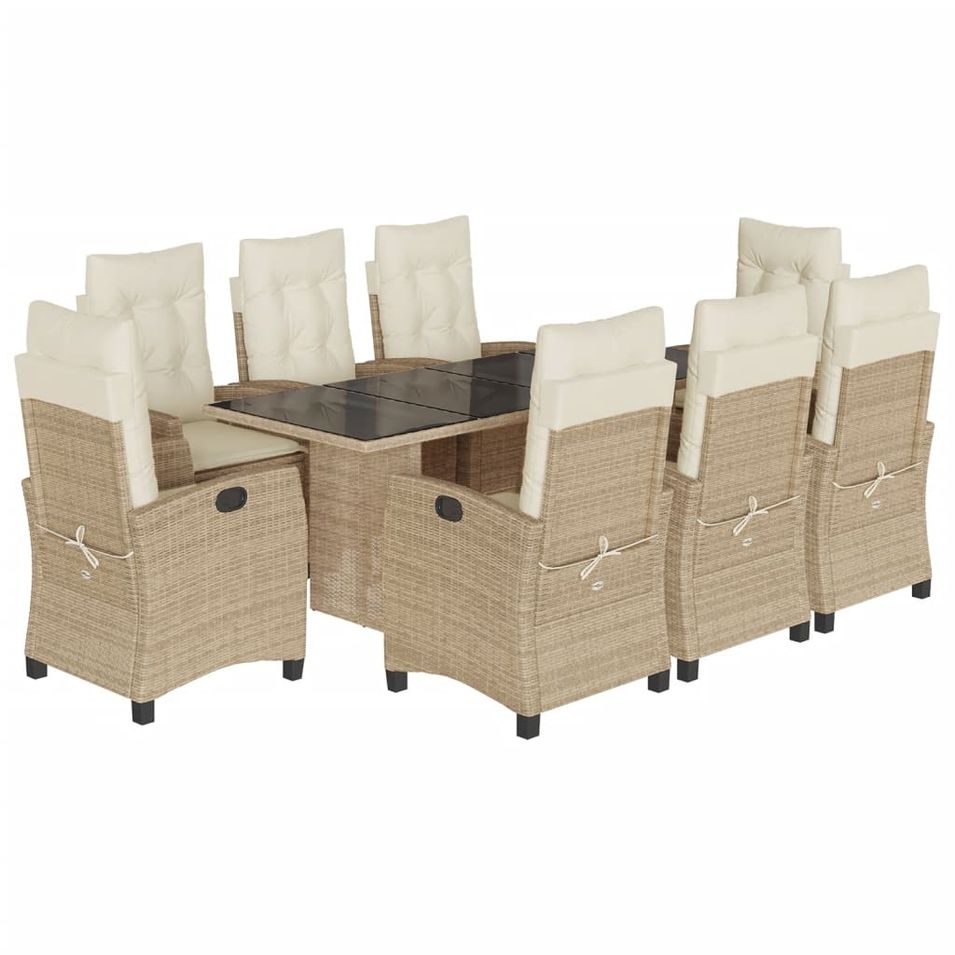 Ensemble à manger de jardin et coussins 9 pcs beige Poly rotin - Photo n°1