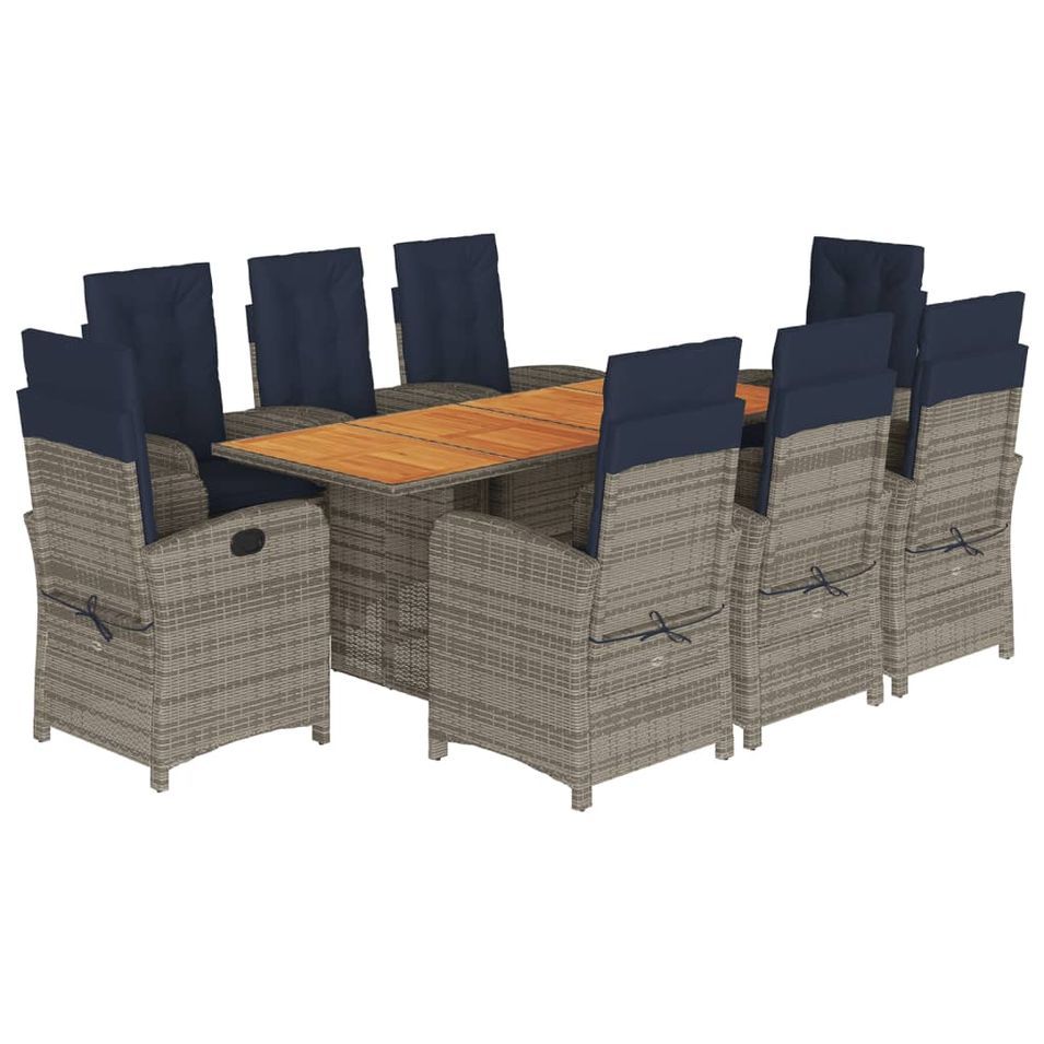 Ensemble à manger de jardin et coussins 9 pcs beige Poly rotin - Photo n°1