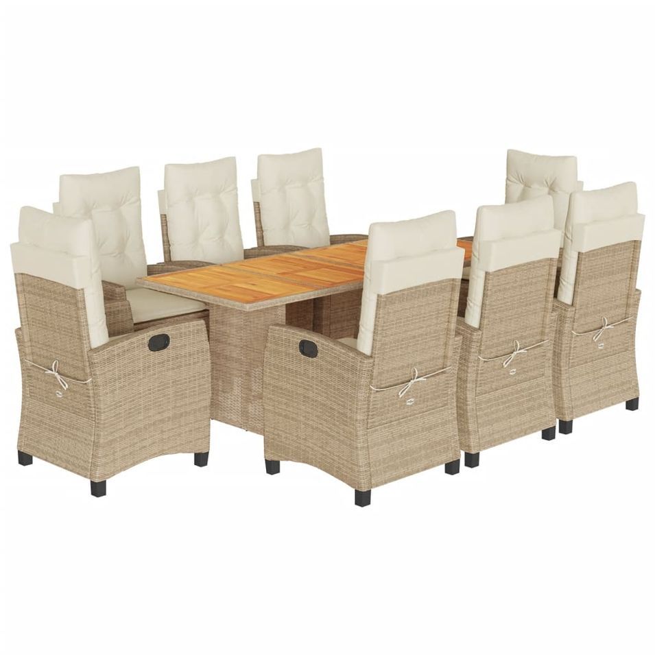 Ensemble à manger de jardin et coussins 9 pcs beige Poly rotin - Photo n°1