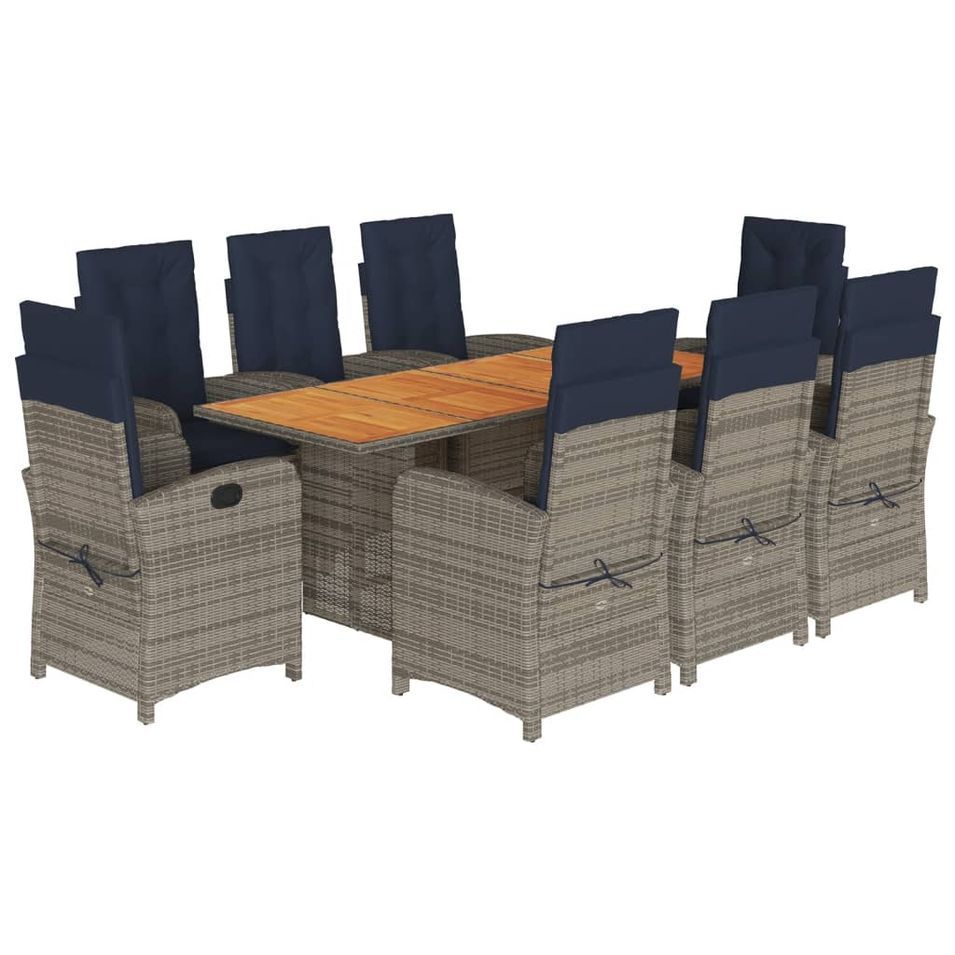 Ensemble à manger de jardin et coussins 9 pcs beige Poly rotin - Photo n°1