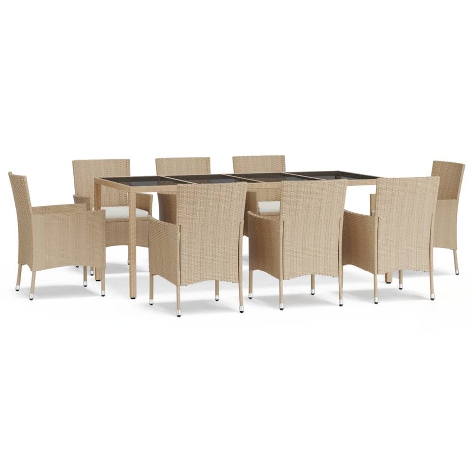 Ensemble à manger de jardin et coussins 9 pcs beige Poly rotin - Photo n°1