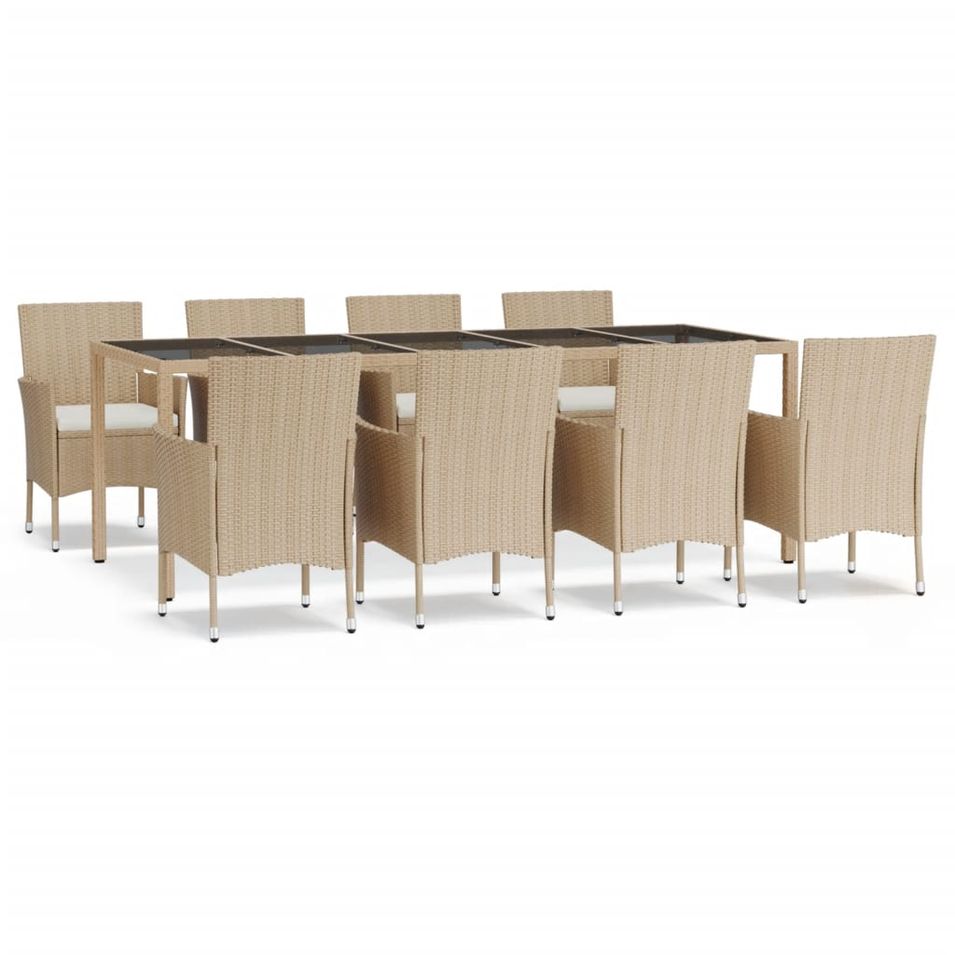 Ensemble à manger de jardin et coussins 9 pcs beige Poly rotin - Photo n°1