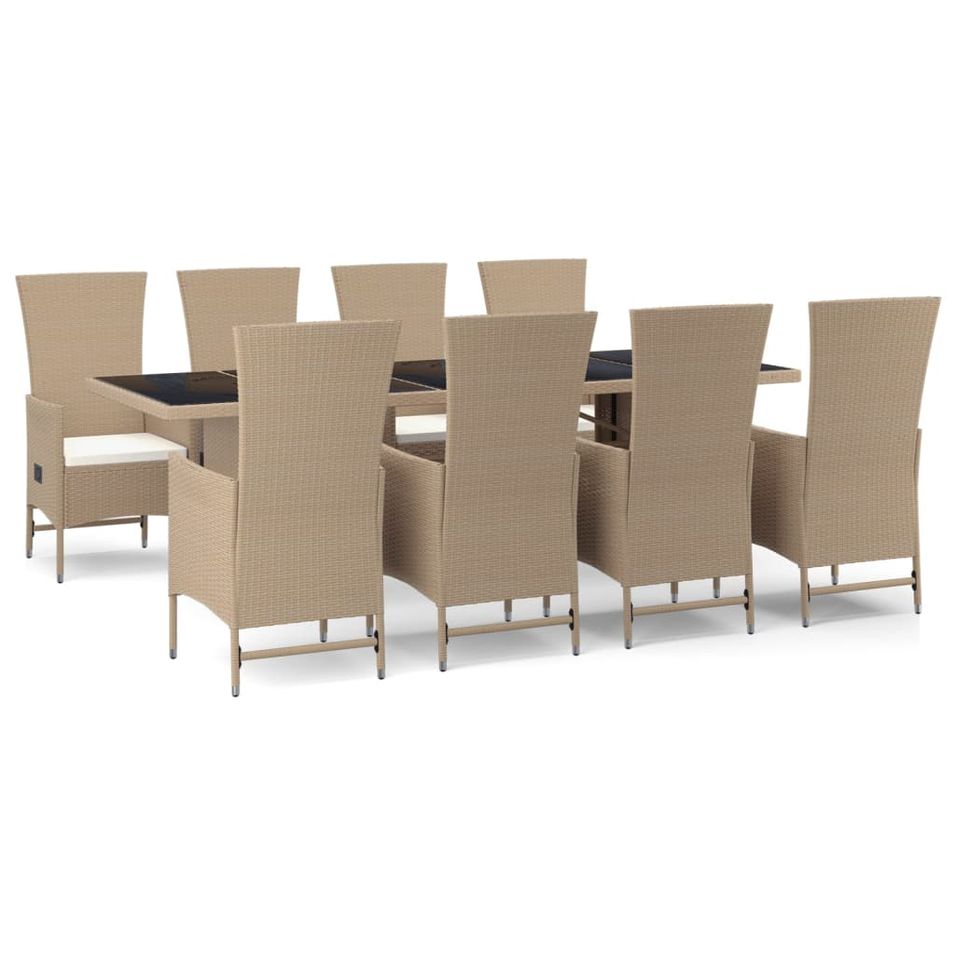 Ensemble à manger de jardin et coussins 9 pcs beige Poly rotin - Photo n°1
