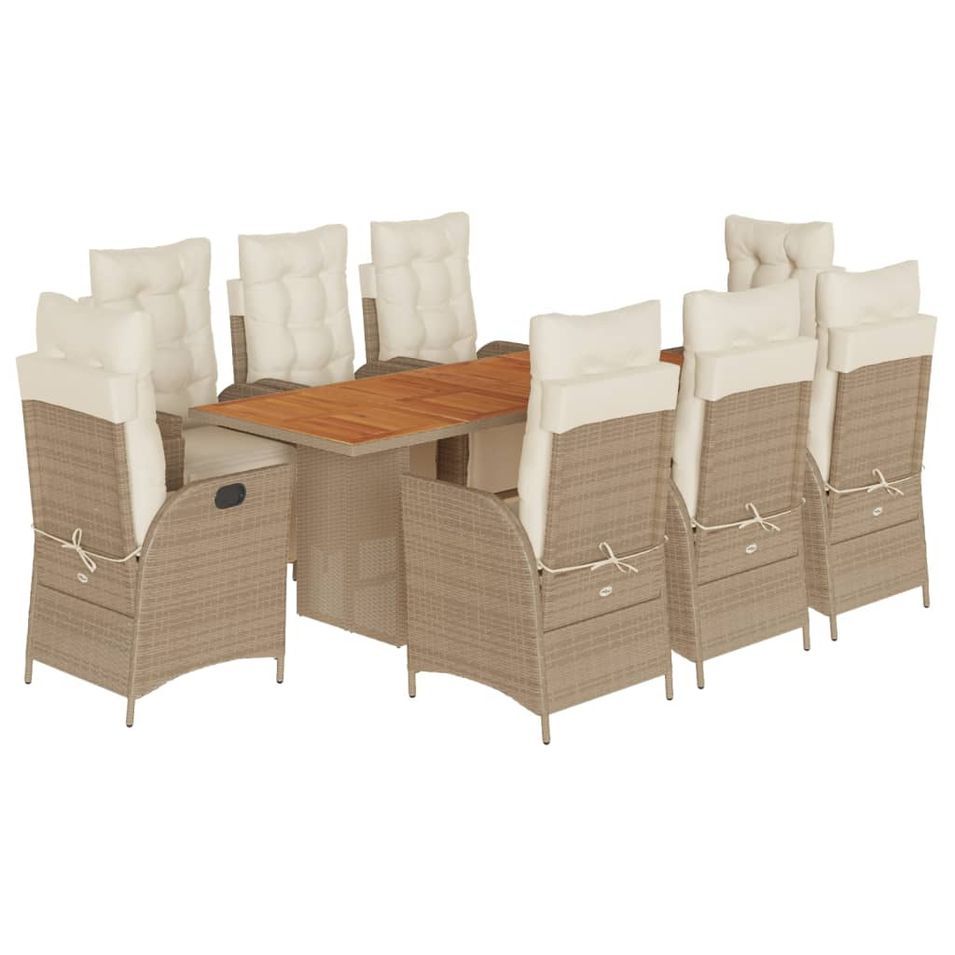 Ensemble à manger de jardin et coussins 9 pcs beige Poly rotin - Photo n°1