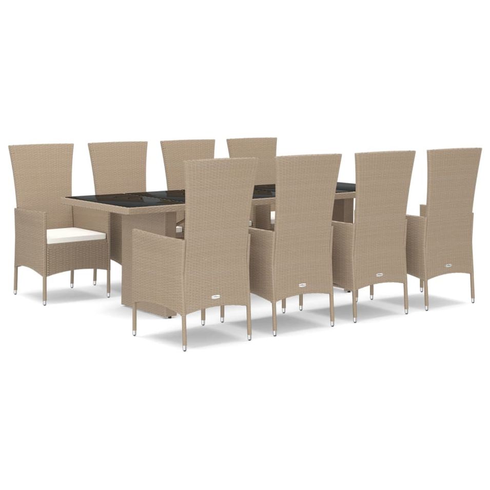 Ensemble à manger de jardin et coussins 9 pcs beige Poly rotin - Photo n°1