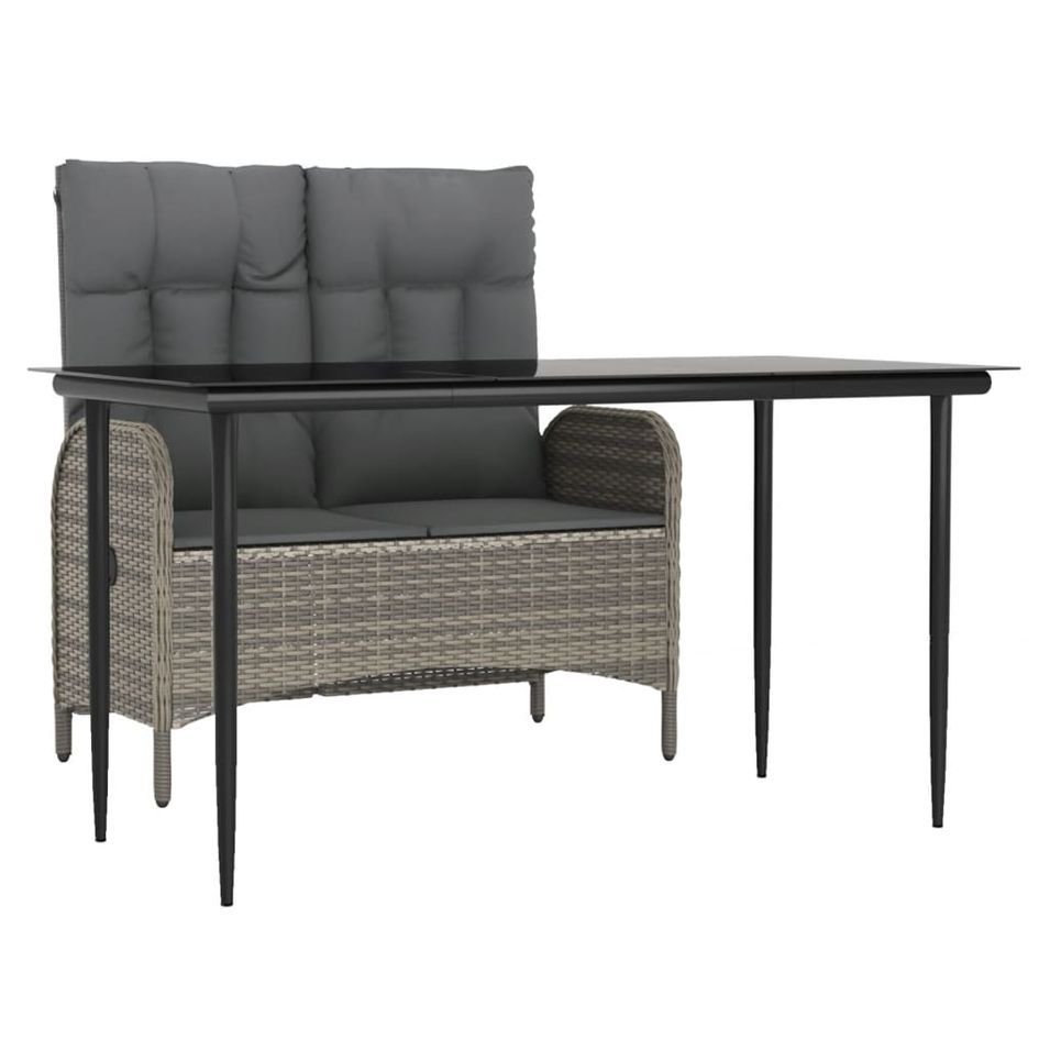 Ensemble à manger jardin et coussins 2 pcs gris rotin - Photo n°1