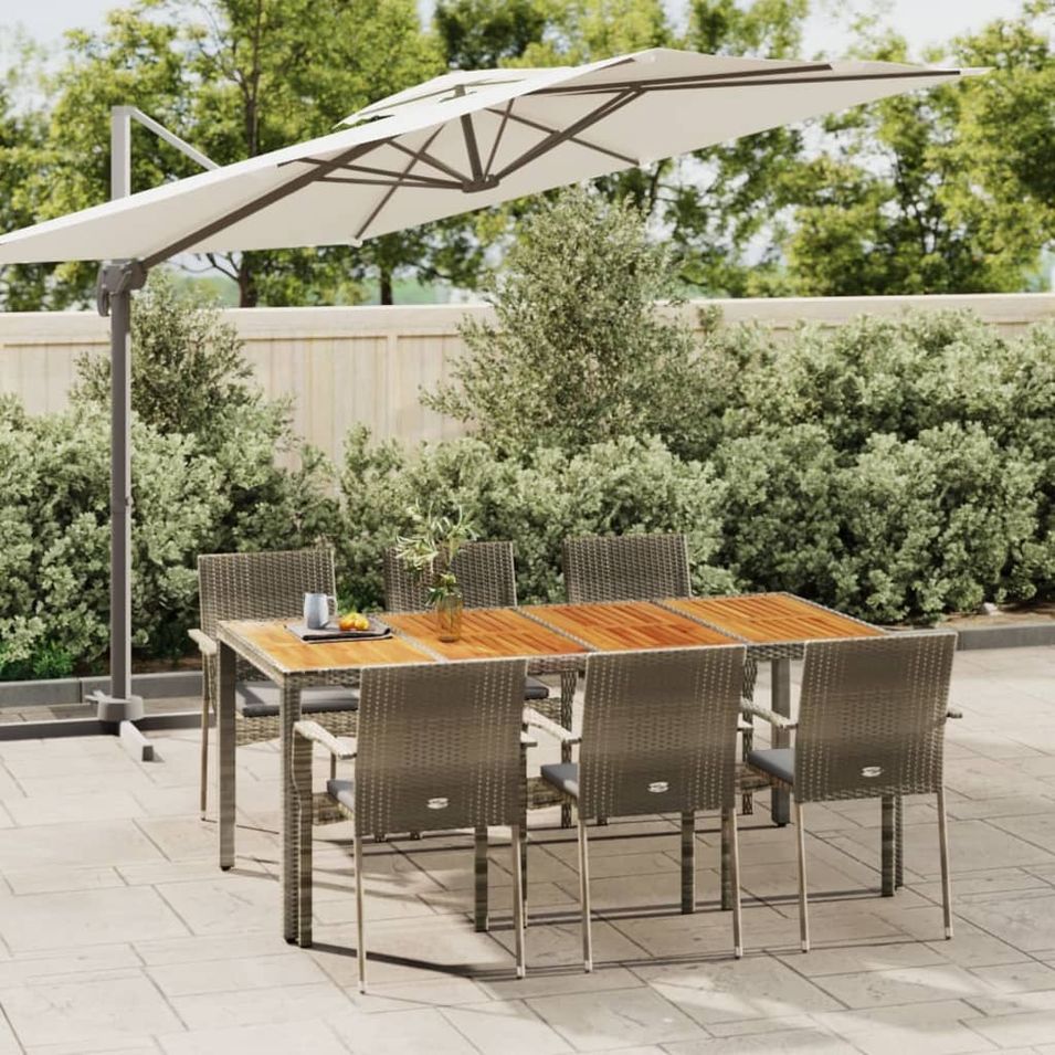 Ensemble à manger jardin et coussins 7 pcs gris rotin - Photo n°1