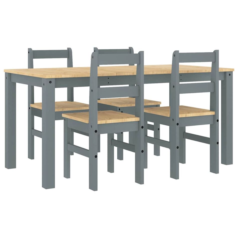 Ensemble à manger Panama 5 pcs gris bois de pin massif - Photo n°1