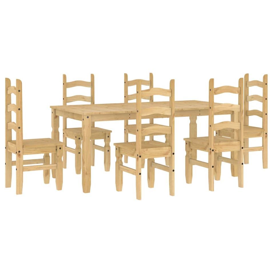 Ensemble à manger Panama 7 pcs bois de pin massif - Photo n°1