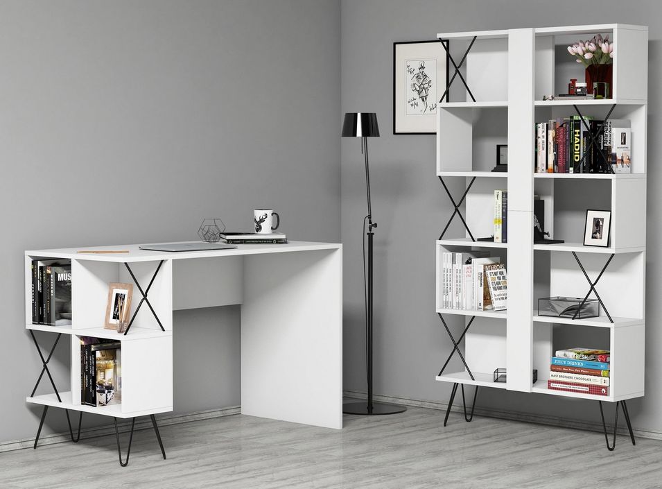 Ensemble bureau et bibliothèque blanc et noir Ditra - Photo n°1