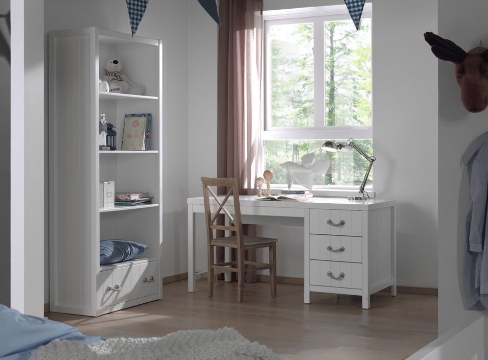 Ensemble bureau et bibliothèque bois laqué blanc Lewis - Photo n°1