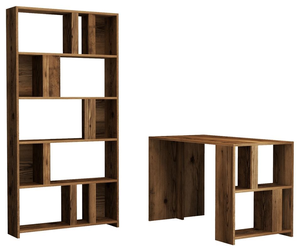 Ensemble bureau et bibliothèque bois noyer Kima - Photo n°1