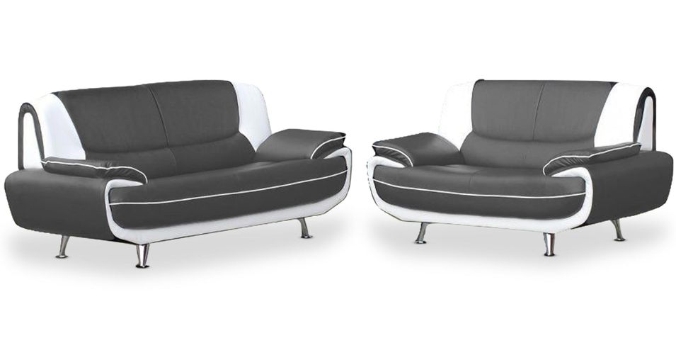 Ensemble canapé 3 et 2 places simili cuir gris et blanc Sorel - Photo n°1