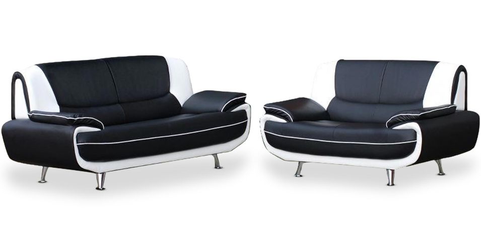 Ensemble canapé 3 et 2 places simili cuir noir et blanc Sorel - Photo n°1