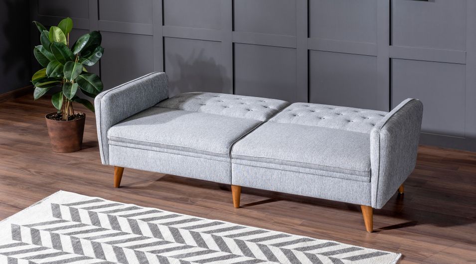 Ensemble Canapé 3 places convertible et 1 fauteuil tissu gris Touka - Photo n°5