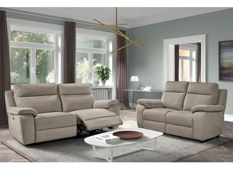 Ensemble canapé 3 places de relaxation électrique et 2 places fixe microfibre gris Brako - Photo n°1