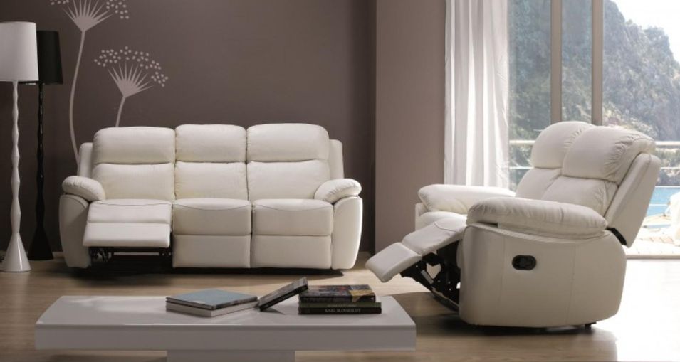 Ensemble Canapé de relaxation 2 et 3 places Manuel Cuir Beige Brak - Photo n°1