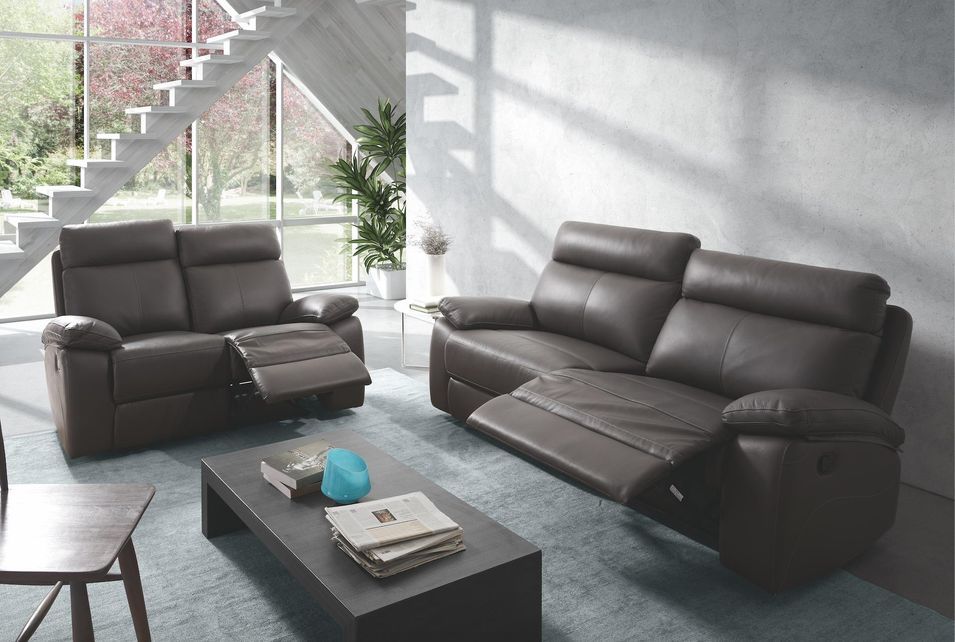 Ensemble Canapé de relaxation 2 et 3 places Manuel Cuir Gris Aron - Photo n°1