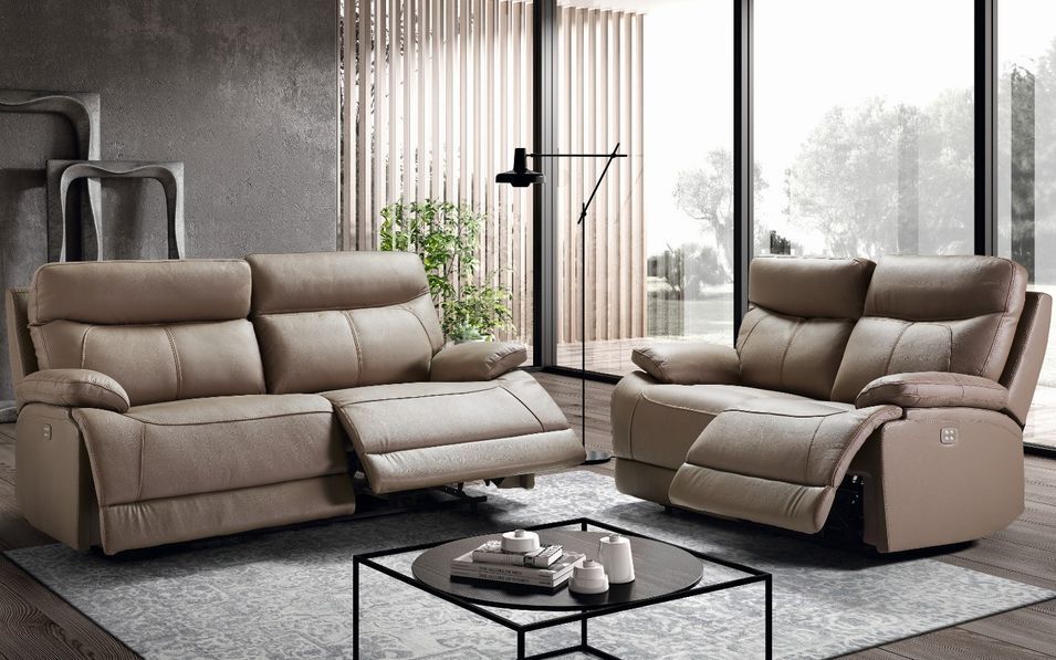 Ensemble canapé de relaxation 3 places électrique 2 places fixe cuir beige Ducka - Photo n°1