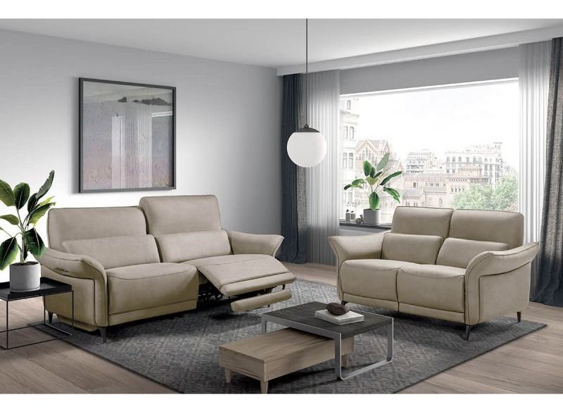 Ensemble canapé de relaxation électrique 3 places et 2 places fixe nubuck beige Arona - Photo n°1