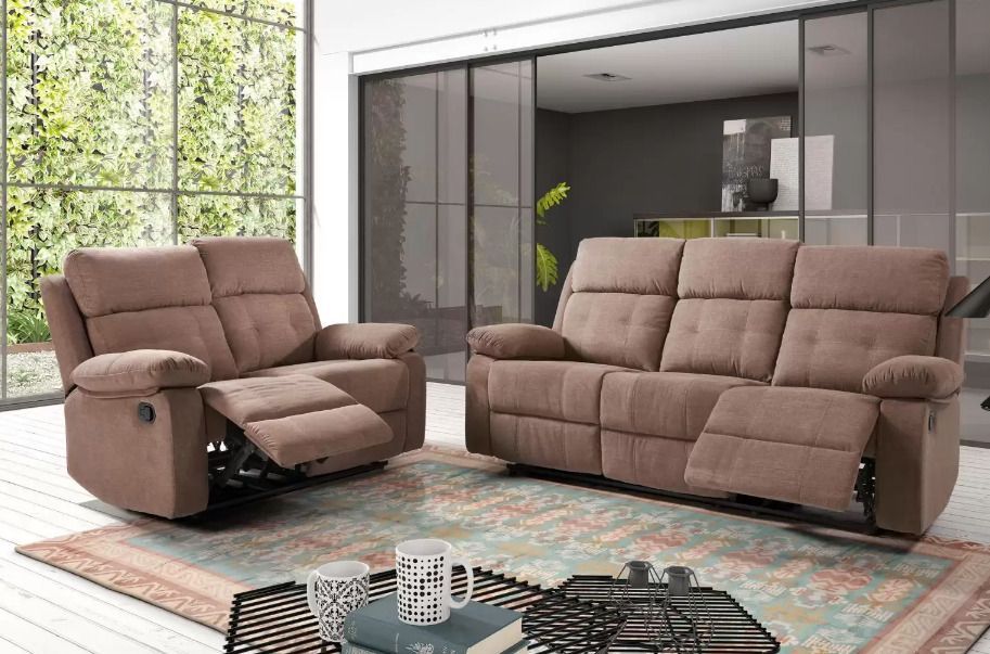 Ensemble canapés de relaxation 3 places et 2 places électrique microfibre Marron Doka - Photo n°1