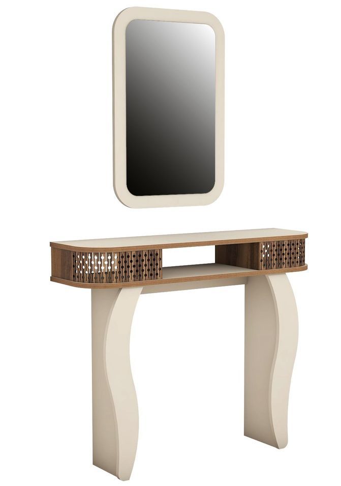 Ensemble console fixe bois crème et marron avec miroir Dolly 105 cm - Photo n°1