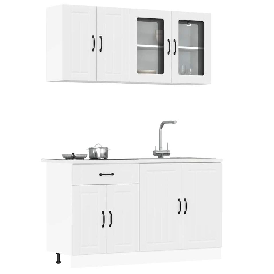 Ensemble d'armoires cuisine 4pcs Kalmar blanc bois d'ingénierie - Photo n°1