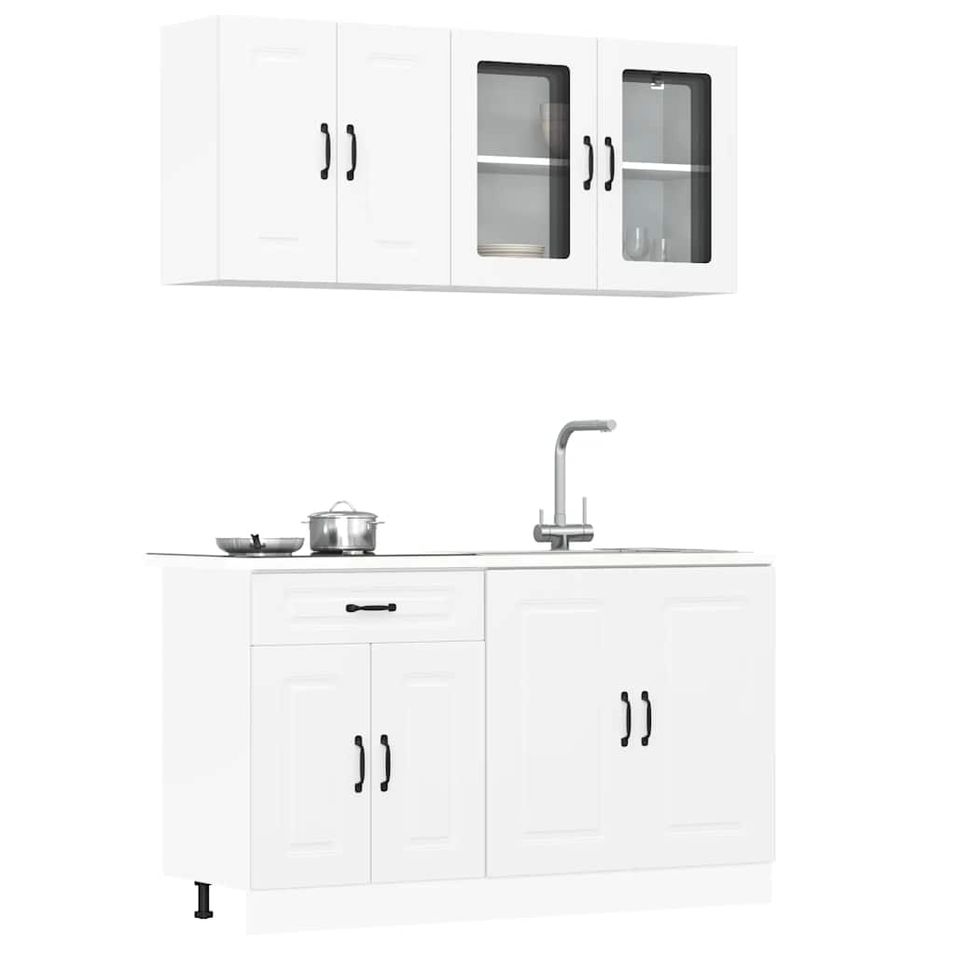 Ensemble d'armoires cuisine 4pcs Kalmar blanc bois d'ingénierie - Photo n°1