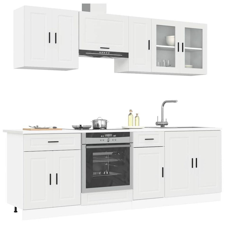 Ensemble d'armoires cuisine 8pcs Kalmar blanc bois d'ingénierie - Photo n°1