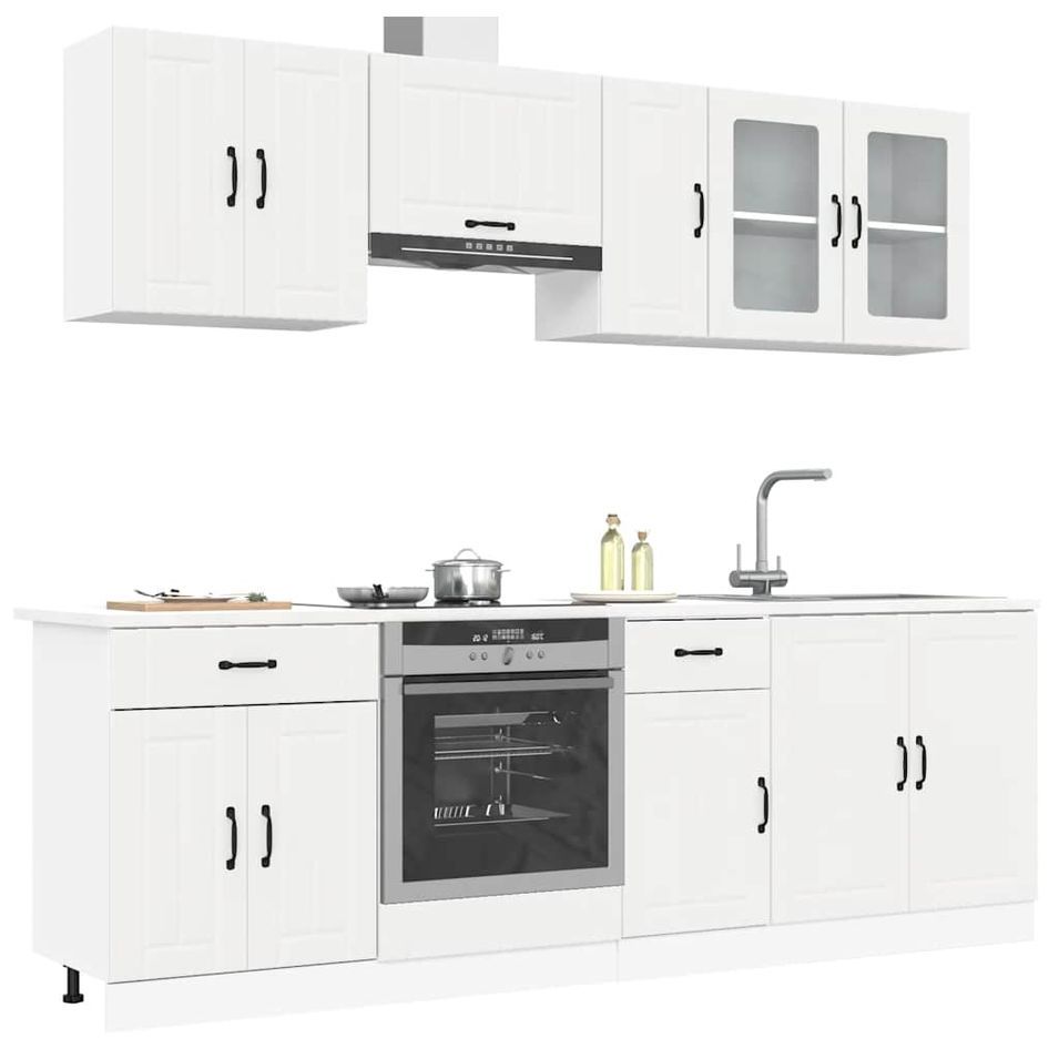Ensemble d'armoires cuisine 8pcs Kalmar blanc bois d'ingénierie - Photo n°1